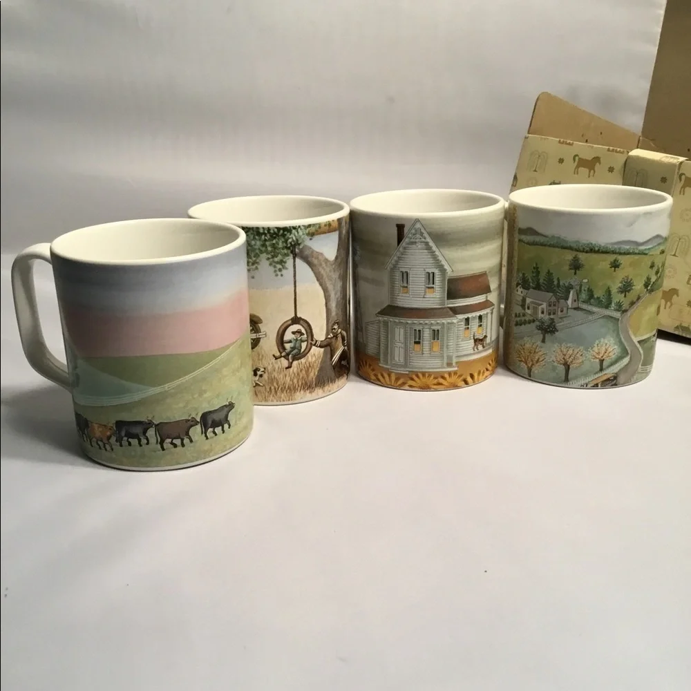 4 VINTAGE LOWELL HERRERO COUNTRY FARM MUG‎ 1982 VANDOR